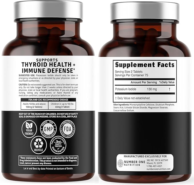 Premium Potassium Iodide Tablets Natural KI Pills to Support Immunity 130 mg per Serving 150 Count