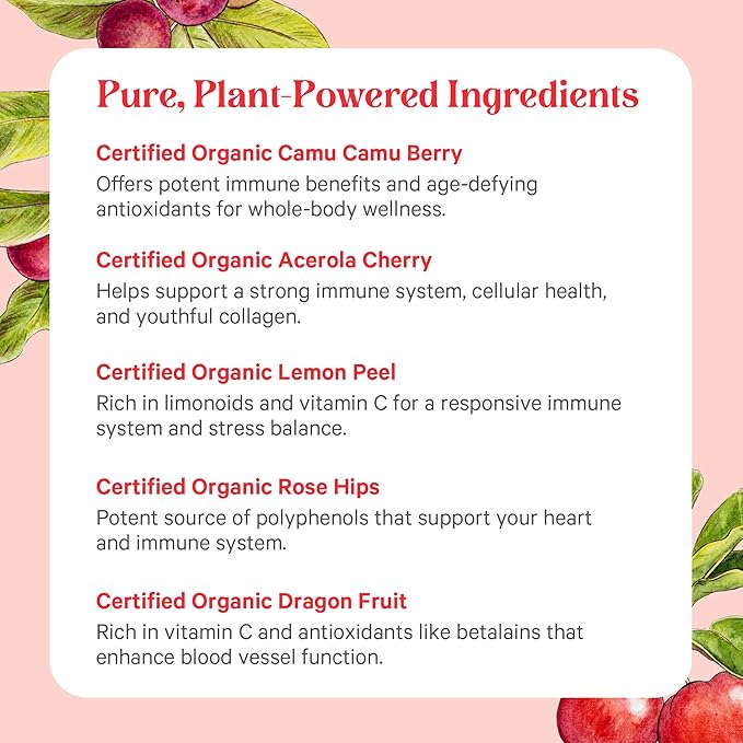 Pure Synergy Pure Radiance C | Organic Vitamin C Powder | 100% Natural Whole Food Non-GMO Supplement with Organic Camu Camu| for Immune and Collagen Support (3.1 oz Powder)