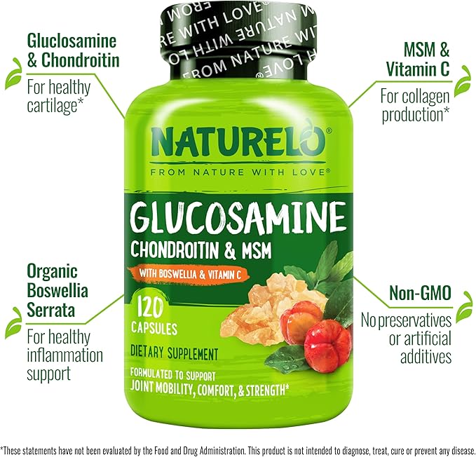 NATURELO Glucosamine Chondroitin MSM with Boswellia and Vitamin C - Supplement for Joint Comfort Mobility and Strength - 120 Capsules (Pack of 2)