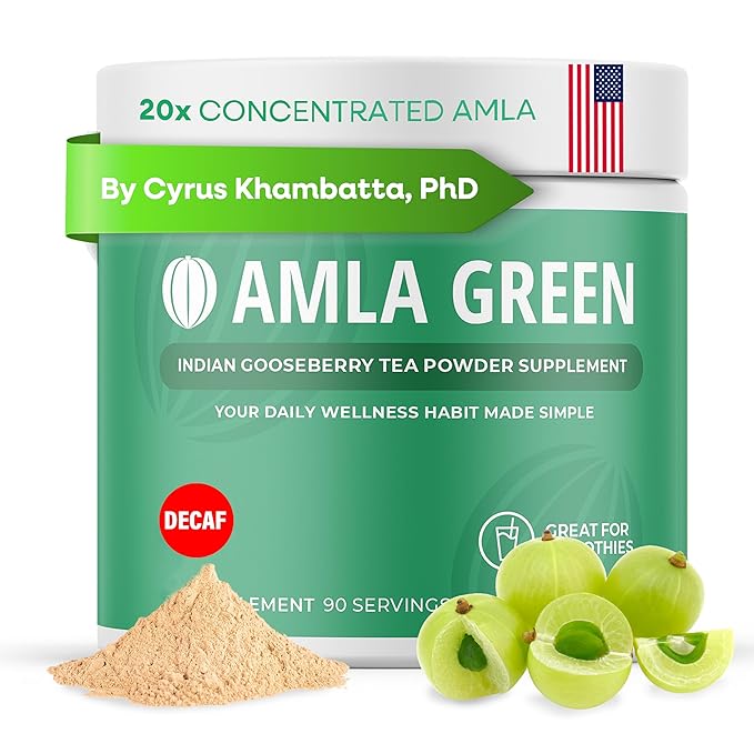 Amla Powder &amp Decaf Green Tea Superfood Supplement 20x Ultra Concentrated Amla Oolong Tea and Indian Gooseberries Organic Vegan 90 Servings