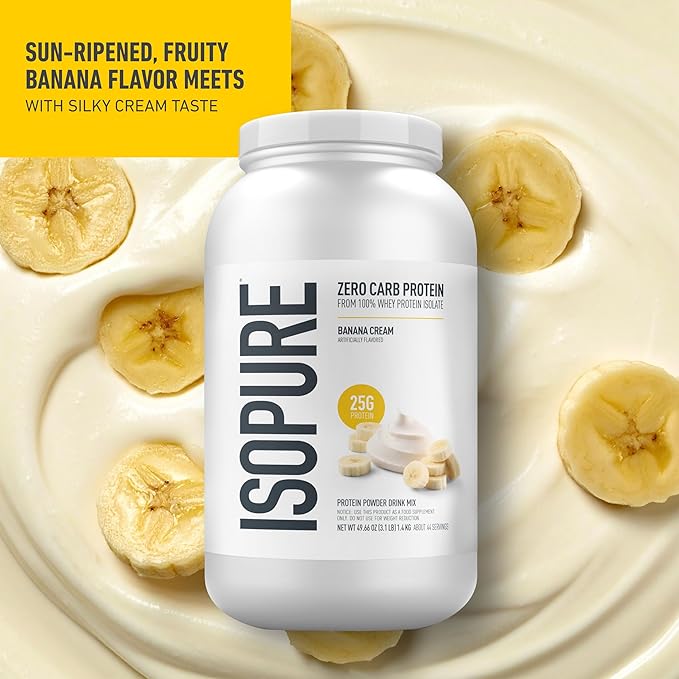 Isopure Zero Carb 100% Pure Whey Isolate Protein Powder Gluten Free With Vitamins Banana Cream 25g Protein Per Serving 3 Lbs 44 Servings (Packaging May Vary)