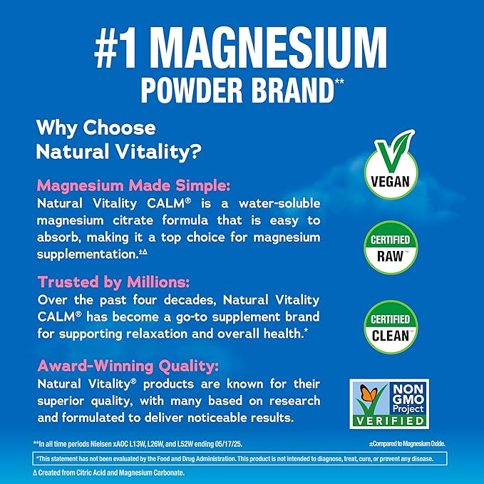 Natural Vitality Calm Magnesium 16 oz Powder | Relaxing Drink Mix | Cherry Flavored Supplement | 325mg Per Serving | Non-GMO Gluten-Free &amp Vegan