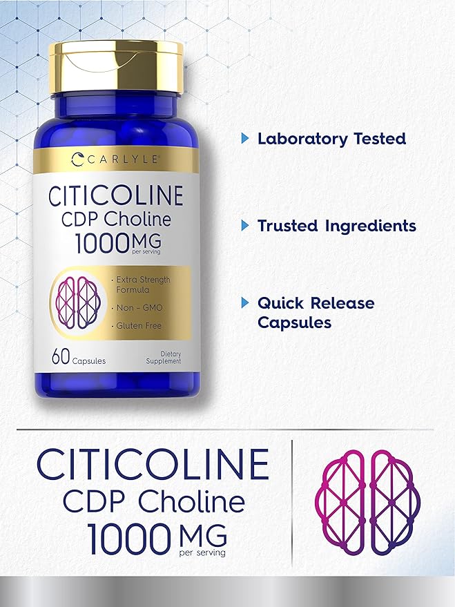 Carlyle Citicoline CDP Choline 1000mg | 60 Capsules | Extra Strength Formula | Non-GMO Gluten Free Supplement