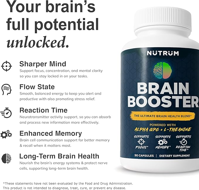 Brain Booster for Memory Focus Reaction Time &amp Brain Health – Advanced Nootropic for Adults | Third Party Tested Non-GMO Made in USA