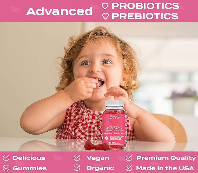 RUWAA NUTRITION Kids Nootropic Digestive Gummies with Organic Probiotics Prebiotic and Plant Based Omega 369 DHA