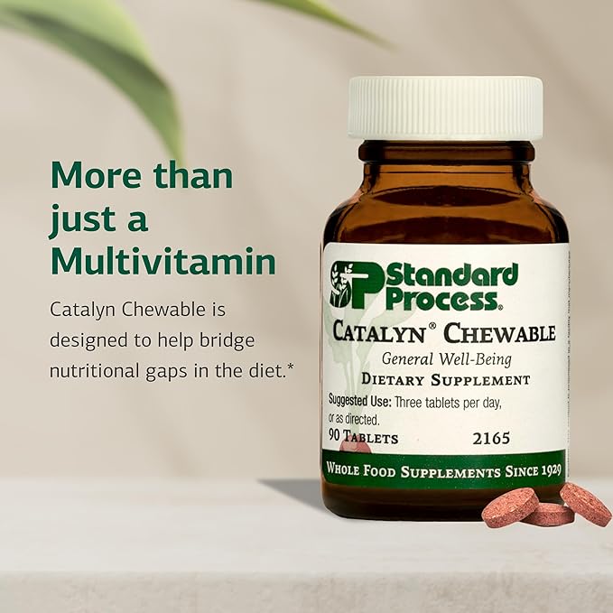 Standard Process Catalyn Chewable - Whole Food-Based Support for Cell Functioning - Includes Vitamins A D B6 - Aids Antioxidant Activity - Non-Dairy &amp Non-Soy - 90 Tablets
