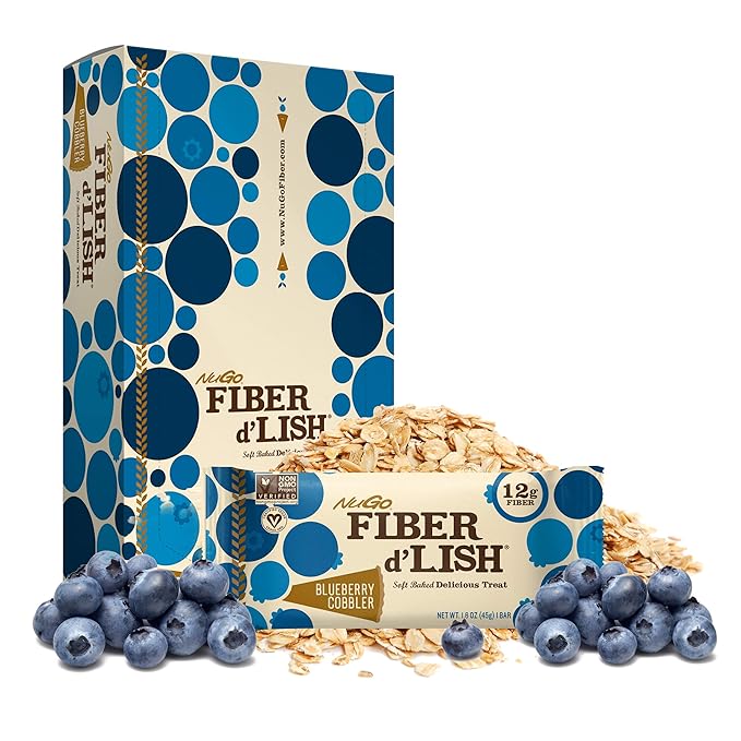 NuGo Fiber d'Lish Blueberry Cobbler 12g High Fiber Vegan 150 Calories 1.6 Ounce (Pack of 16)