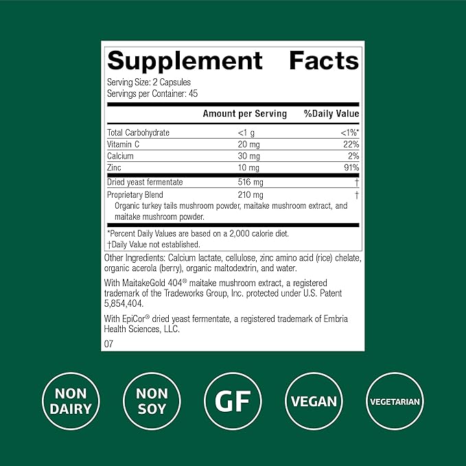 Standard Process Epimune Complex - Vegan Immune System Support - Respiratory &amp Immune Health Supplement with Maitake &amp Turkey Tail Mushrooms - Vegan Vegetarian &amp Gluten-Free - 90 Capsules