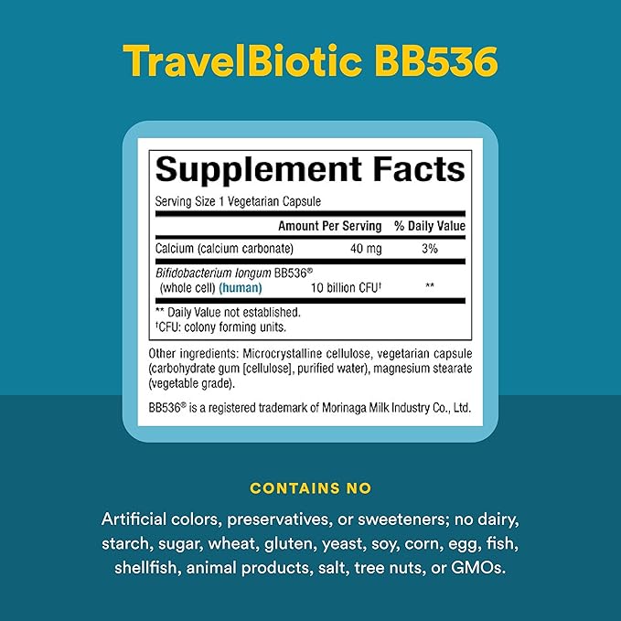Natural Factors TravelBiotic Supports Colon and Immune Health Shelf Stable Probiotic Supplement 10 Billion CFU Vegan 60 Capsules (60 servings)