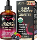 USDA Organic Vitamin B-Complex B5 Pantothenic Acid | B12 Methylcobalamin | B1 Thiamine | B6 Pyridoxine | B7 Biotin | B9 Folic | B3 Niacinamide - B Complex Liquid Drops Made in USA Supplement 4fl oz
