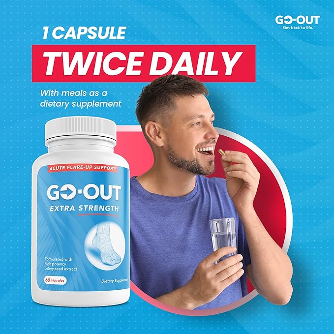 Mt. Angel Vitamins Go Out - Extra Strength Support - Uric Acid Balance with Tart Cherry Celery Seed Turmeric - Non-GMO Gluten-Free - 60 Caps