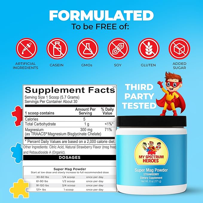 My Spectrum Heroes Calm Magnesium Powder - Gentle Magnesium Glycinate Drink Mix for Relaxation Sleep Support Digestive Health and Stress Relief - Vegan Gluten-Free 6oz (171g)