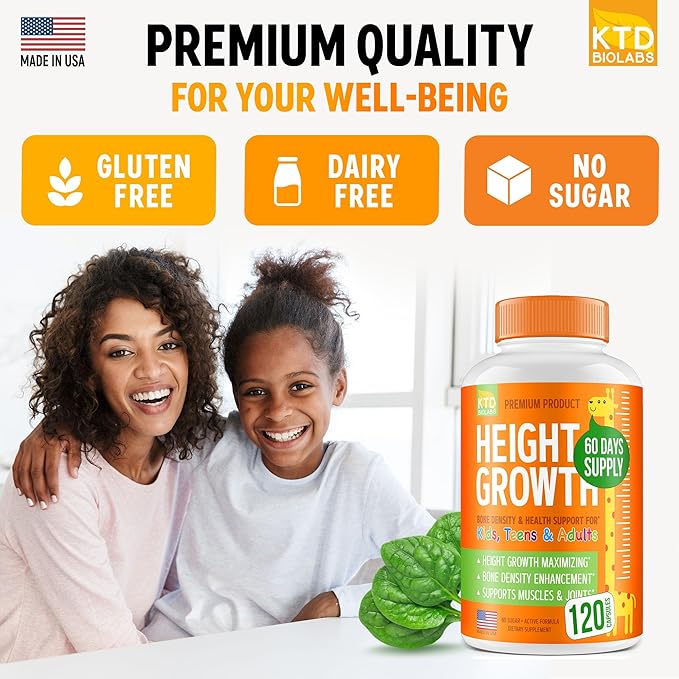 Height Growth Maximizer - Made in USA - Natural Height Increase Booster &amp Teen Vitamins - Pills to Grow Taller at Any Age - Bone Growth Supplement for Adults &amp Kids - 120 Capsules