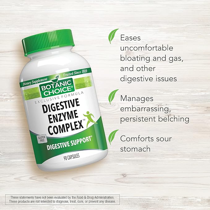 Botanic Choice Digestive Enzyme Complex - Digestive Aid for Healthy Gut Supplement for Better Digestion and Improved Nutrient Absorption to Ease Abdominal Bloating - 90 Pills