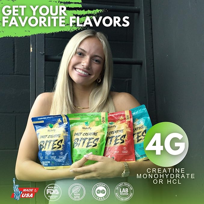 Nutrify Daily Creatine Gummies for Women and Men - 4g Creatine Monohydrate per Serving for Muscle Growth &amp Recovery - Sugar-Free Low-Calorie with Vitamin B12 for Energy Boost (Citrus Surge)