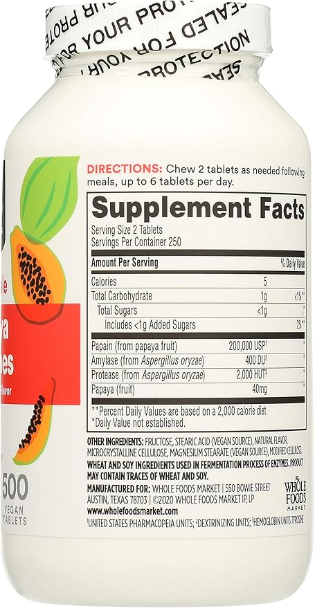 365 by Whole Foods Market Papaya Enzymes 500 Chews (Pack of 2)
