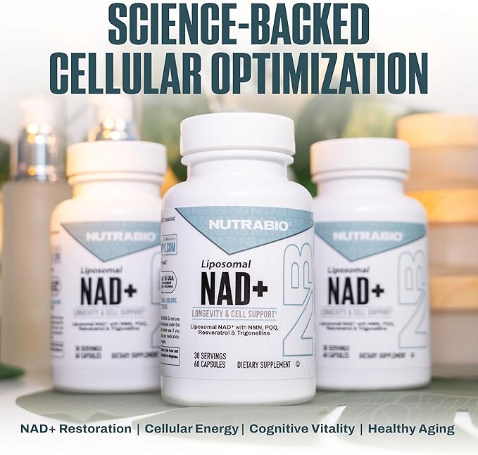 NutraBio Liposomal NAD+ Supplement with Resveratrol NMN &amp PQQ for Longevity and Cell Support for Men and Women Long-Term Vitality 60 Capsules