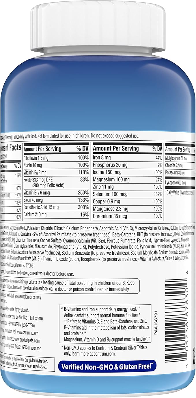 Centrum Multivitamin for Men Multivitamin/Multimineral Supplement with Vitamin D3 B Vitamins and Antioxidants Gluten Free Non-GMO Ingredients - 250 Count