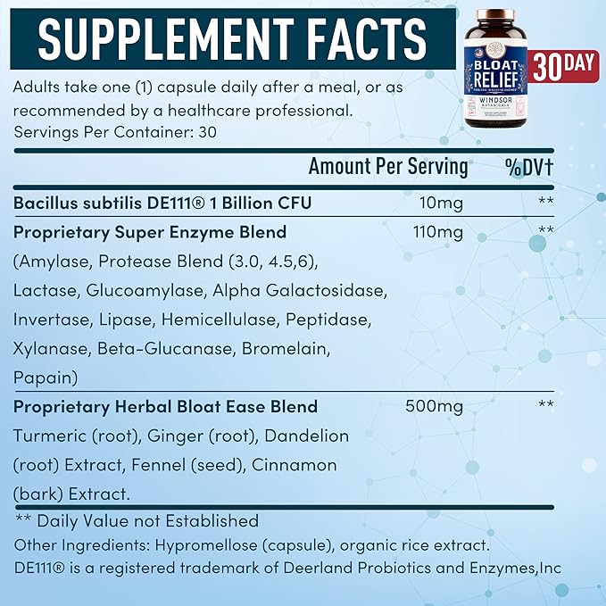 Bloat Relief Probiotic and Digestive Enzymes - Anti Bloating Turmeric Fennel Bromelain IBS Supplement - Detox Debloat Capsules Gas - Bloating Relief for Women and Men - 30 Gut Health Pills