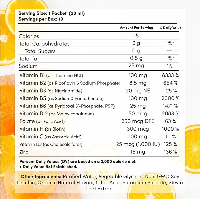Aurora Nutrascience Mega-Liposomal B-Complex + Vitamin C - Healthy Energy &amp Immune System Support Supplement for Adults Sugar Free Vegan Gluten Free Non-GMO - 10 Single Serve Packets Orange