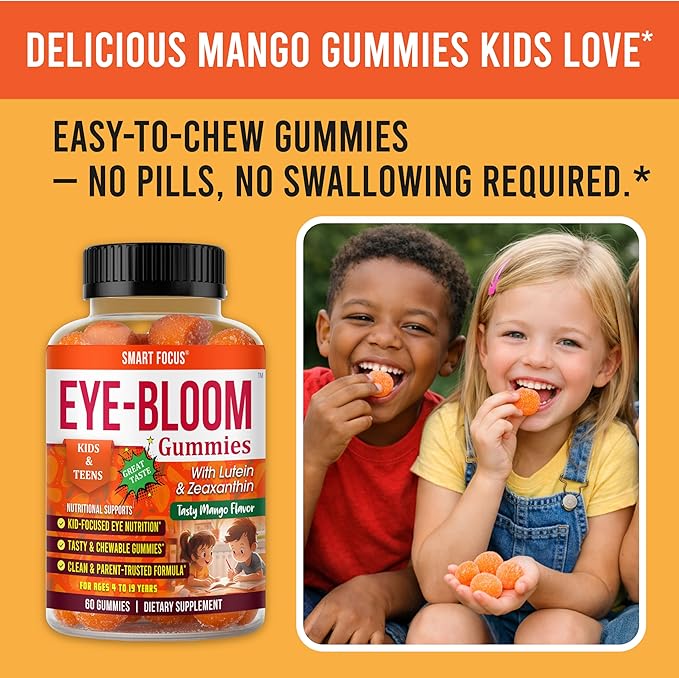 Eye-Bloom Lutein Eye Gummies for Kids &amp Teens – Vision Support with Lutein &amp Zeaxanthin Mango Flavor 60 Gummies