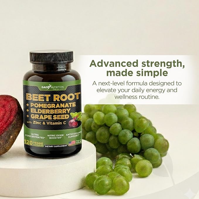 Gade Nutrition Beet Root Capsules Concentrated | Extra Strength Beetroot Extract Formula | Elderberry with Vitamin C and Zinc Pomegranate Grape Seed |Made in USA