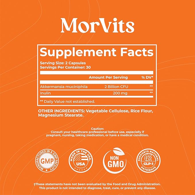 Akkermansia Probiotic for Cravings &amp Gut Health | GLP-1 Support Supplement with Akkermansia Muciniphila – 2 Billion CFU Inulin Prebiotic Fiber – 60 Capsules 1 Pack