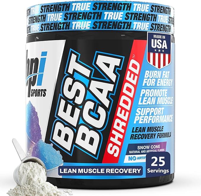 BPI Sports Best BCAA Shredded - Caffeine Free Thermogenic Recovery Drink Lean Muscle Building BCAA Powder For Women and Men Preworkout BCAAs Amino Acids Drink- Snow Cone - 25 Servings