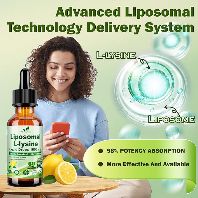 L-Lysine 1000mg Liquid Drops w. Monolaurin Olive Leaf Extract Vitamin C D3 &amp Zinc 6-in-1 Essential Amino Acid Supplement for Immune Collagen Lip &amp Oral Health Liposomal Lysine for Better Abs