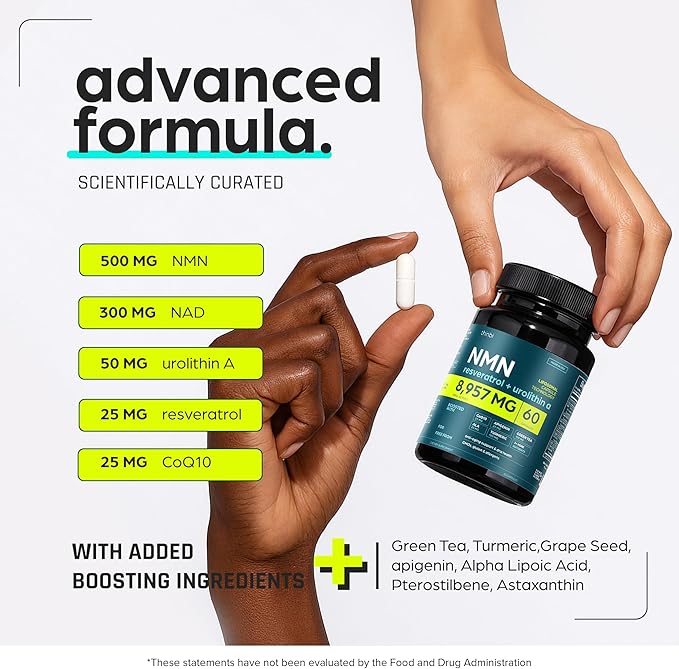 NMN Supplement 8957mg with Real NAD+ Not Just a Booster | Urolithin A Resveratrol CoQ10 Alpha Lipoic Acid Green Tea Extract | Cellular Longevity &amp Energy Support for Men &amp Women