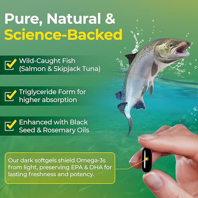 Omega 3 Fish Oil Supplementt (90 Count) Wild Caught Omega3 Fish Oil High EPA DHA Rich in Fatty Acid | Omega-3 Supplements for Women &amp Men | Purified Omega3 Fatty Acid Non-GMO Burpless Softgels