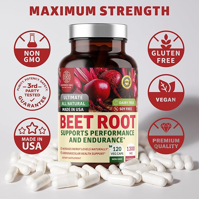 N1N Premium Organic Beet Root Capsules 1300mg 120 Veg Caps [Non-GMO &amp Gluten Free] All Natural Beet Root Powder for Energy Support