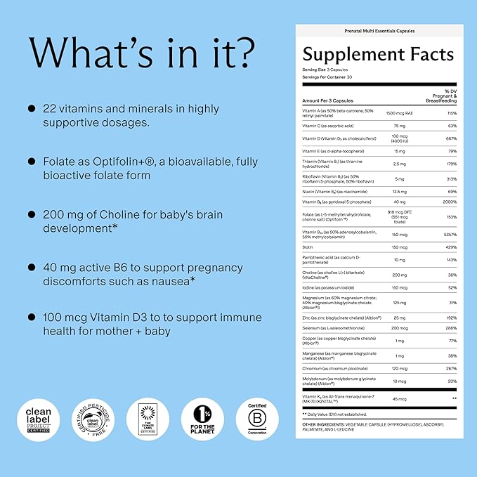 Needed. Multivitamin for Prenatal | Prenatal Multi Essentials Capsule - Pregnancy Breastfeeding Postpartum | Expertly-Formulated &amp Third-Party Tested Citrus Scent Insert | 30-Day Supply