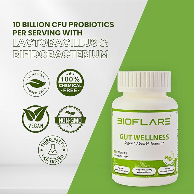 Gut Wellness Women’s Probiotics &amp Mens Probiotics for Gut Health High Potency Probiotic and Prebiotic for Women &amp Men with Digestive Enzymes 10 Billion CFU per 200MG 60 Vegan Capsules