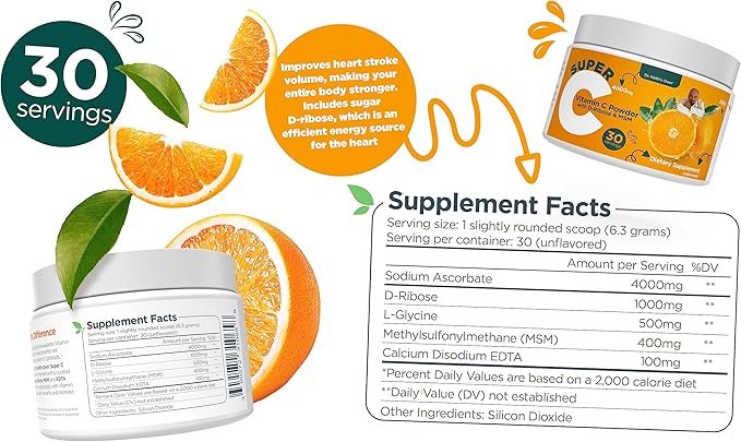 Dr. Keith's Own Super C-High Dose Powdered Vitamin C 4000mg with D-Ribose Glycine MSM-Highly Absorbable Stomach-Friendly Collagen Boost Immune Support-Unflavored 200 Grams (30 Servings)