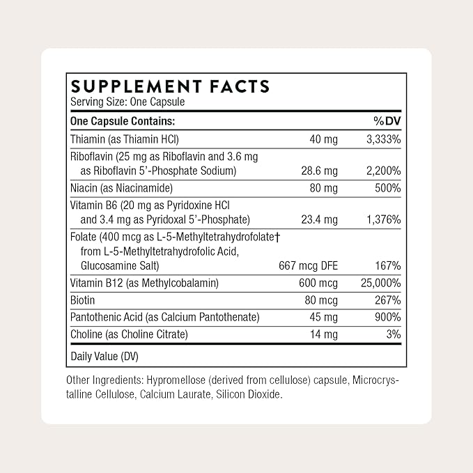 THORNE - B-Complex #12 - Vitamin B Complex with Choline Supplement - Supports Cellular Energy Production &amp a Healthy Nervous System* - Third-Party Certified - Gluten Dairy &amp Soy-Free - 60 Cap