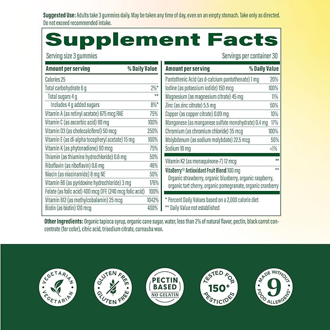 MegaFood Whole Body 55+ Womens Multivitamin - Multivitamin for Women - Vitamin D3 K2 Magnesium Citrate Biotin &amp Folate - Bone Health - Brain Heart &amp Immune Support - 90 Gummies 30 Servings