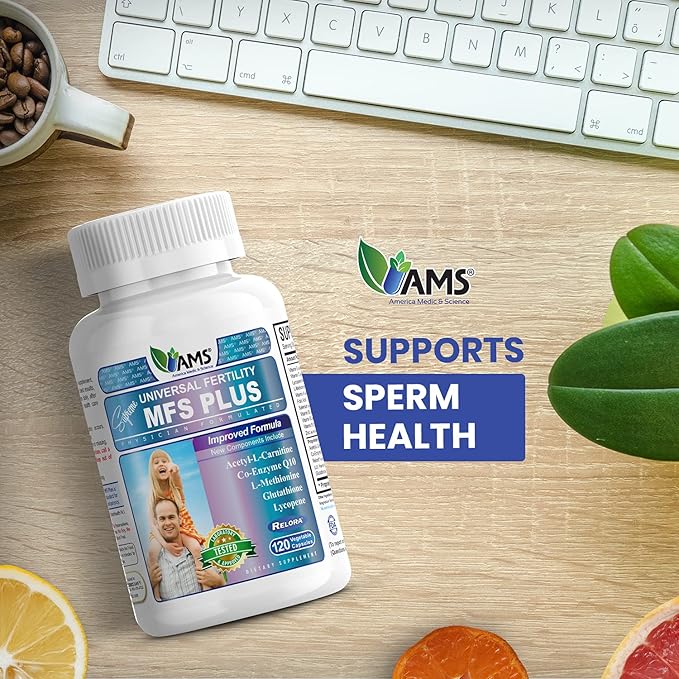 America Medic &amp Science MFS Plus Fertility Supplements for Men (120 Capsules) Sperm Count Booster Supports Motility | Natural Preconception Vitamins Reproductive Aid with Zinc CoQ10