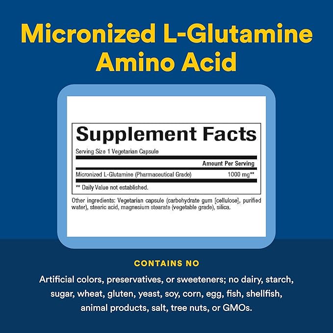 Natural Factors Micronized L-Glutamine 1000 mg Supports Muscles and Immune Function 180 Capsules