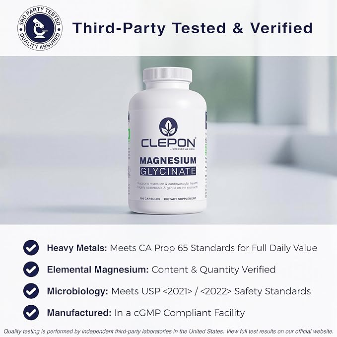 Magnesium Glycinate - 100% Chelated for High Absorption - 180 Capsules - 100mg Elemental Magnesium per Capsule - Relaxation Muscle Cramps Relief &amp Sleep Support - 3rd Party Tested Vegan