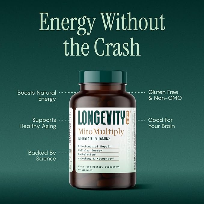 MitoMultiply – Mitochondrial Support with Glutathione SOD Catalase NADH Bacillus Subtilis – Boosts Cellular Energy Absorption Bioavailability – 60 Capsules