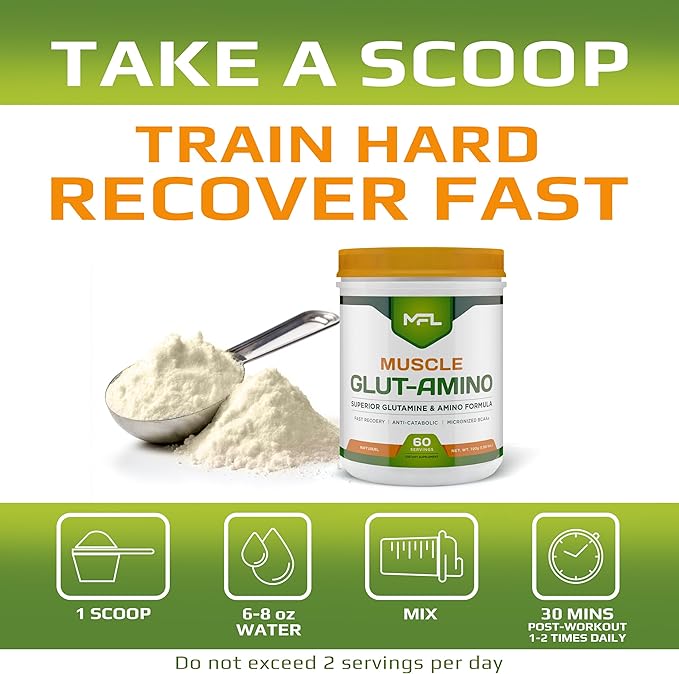 MFL Muscle Glut-Amino | Glutamine Complex | Amino Complex | 0 Sugar | Sweetened with Stevia | All-Natural | 60 Servings (Natural)