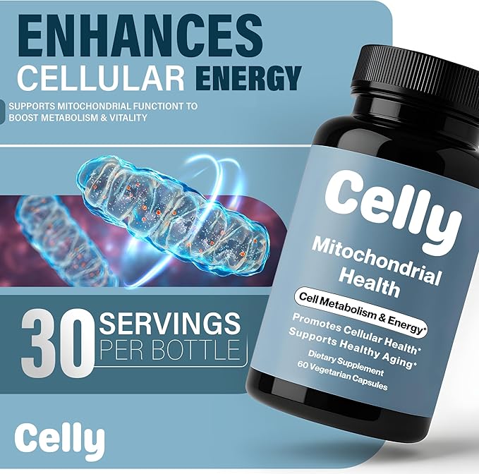 Celly Mitochondrial Health | Longevity Supplement for Cellular Nutrition and Healthy Aging | Promotes Mitochondria ATP Energy with CoQ10 Resveratrol &amp Green Coffee | Made in USA &amp 3rd Party T