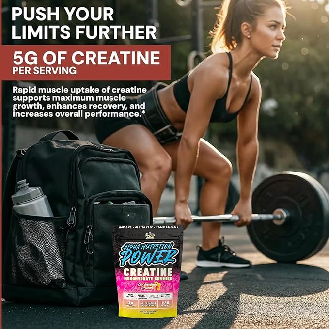 Creatine Monohydrate Gummies 5g - Raspberry Lemonade Flavored Creatine for Women and Men - Supplement for Muscle Gain Strength Energy Cognitive Health Pre and Post Workout Recovery (120 Gummies)