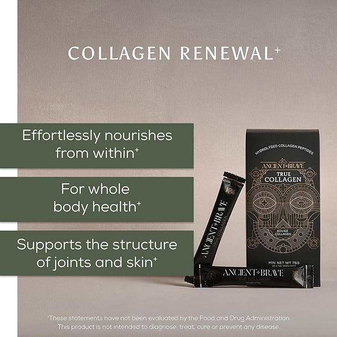 Ancient + Brave True Collagen &amp True Creatine Packets - Premium Collagen Peptides + Advanced Creatine Formula Sachets (15 of Each) - Supports Skin Hair Joints Strength &amp Recovery⁺ - 5g x 30