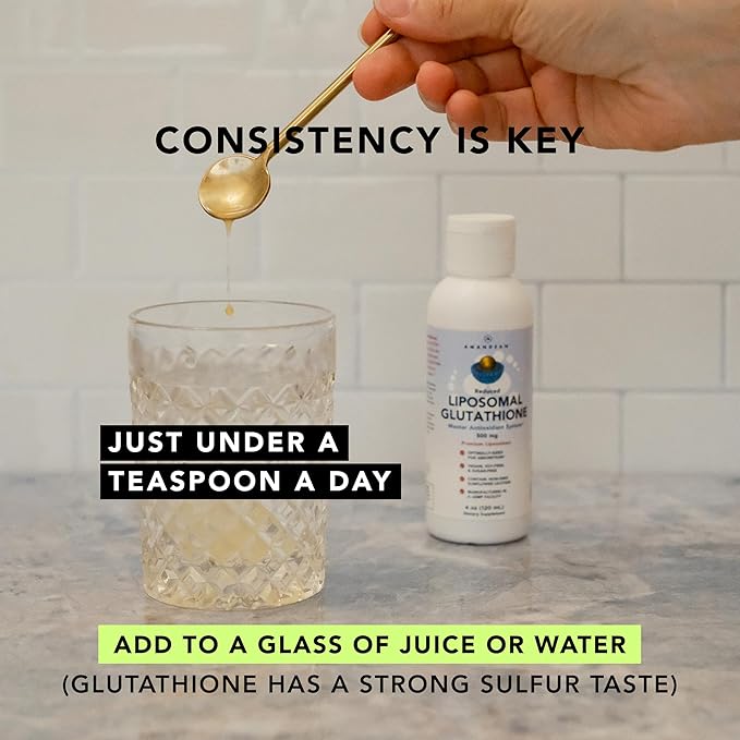 AMANDEAN Liposomal Glutathione Supplement. Liquid Reduced Setria 500mg. Immune Cellular &amp Skin Health Liver Detox. Non-GMO Sunflower Lecithin Phosphatidylcholine. Soy-Free (Packaging May Vary)
