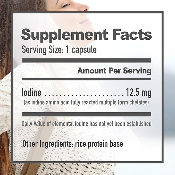 Supplement - 500 caps - Organic Iodine Amino Acid Chelate - Small Caps - Vegan - Gluten Free