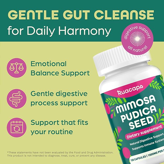 Mimosa Pudica Seed Capsules 1000mg – Natural Digestive Support – Gluten-Free Non-GMO – 100 Caps – Plant-Based Supplement