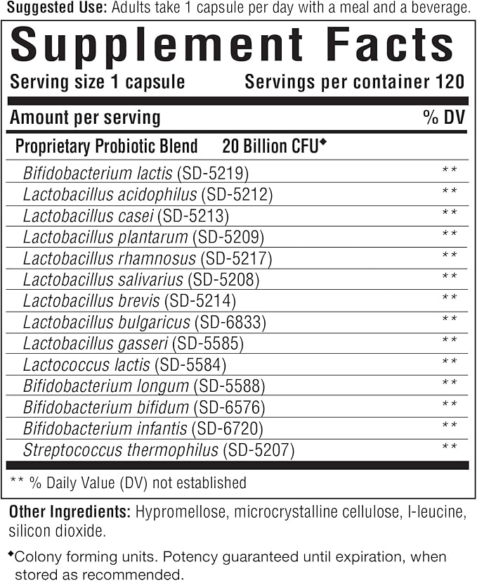 Innate Response Formulas Flora 20-14 Ultra Strength - Probiotic Supplement with 20 Billion CFU - 14 Probiotic Strains - Vegetarian and Non-GMO - Made Without 9 Food Allergens - 120 Capsules