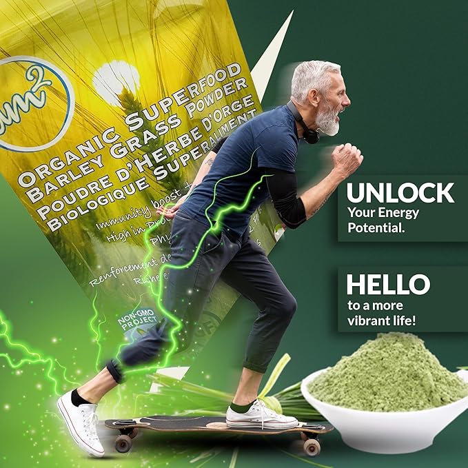 am2 Organic Barley Grass Powder - Organic Superfoods 125g (62 Servings) - Rich in Antioxidants &amp Nutrients Supports Immunity Digestive Health and Heart Wellness with an Easy Daily Dose